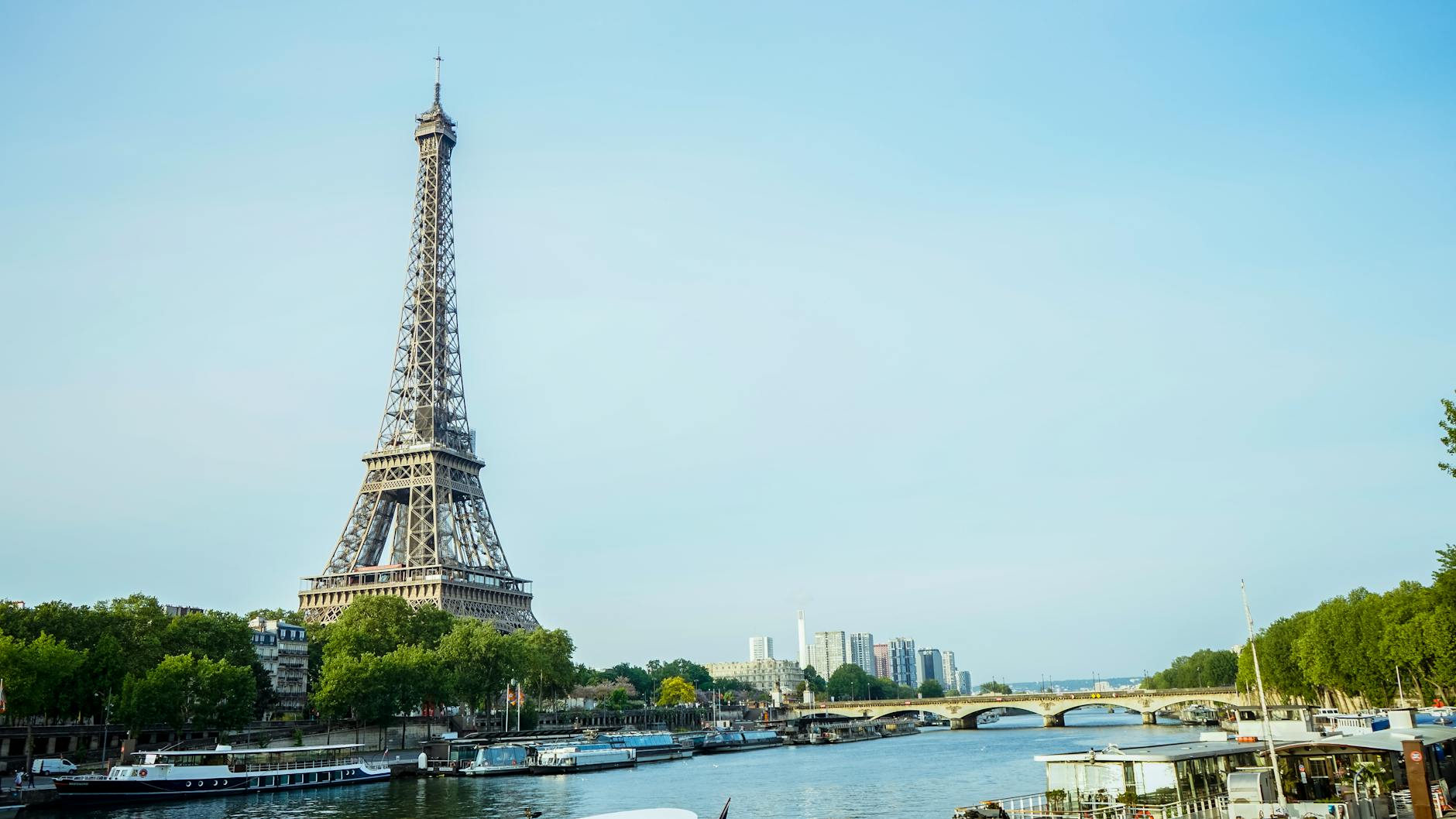 Stunning view of the Eiffel Tower and Seine River in Paris, France.