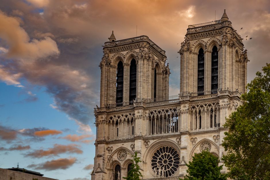 Notre-Dame’s façade in evening light