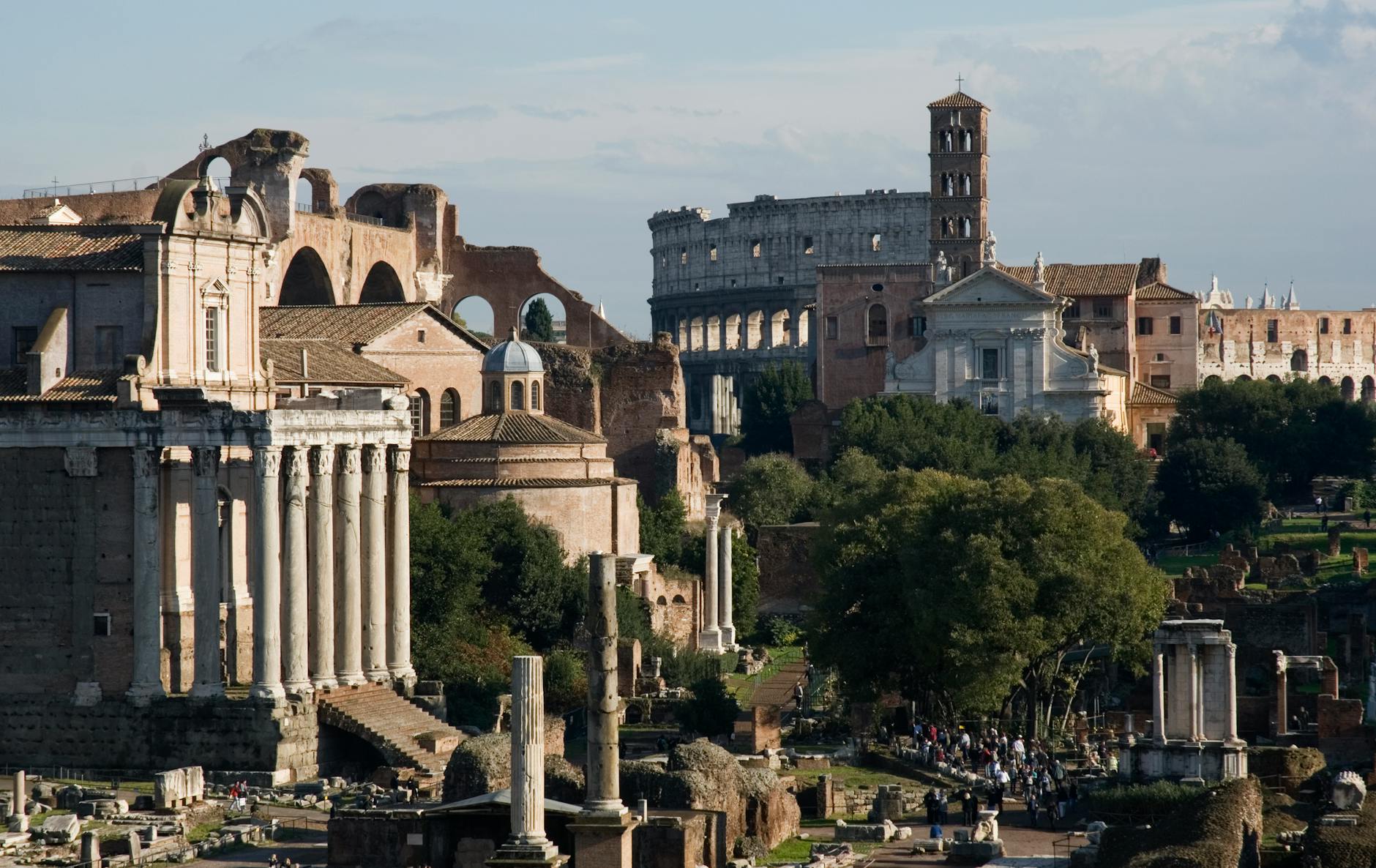 Explore the ancient ruins of the Roman Forum in Rome, Italy, with iconic landmarks.