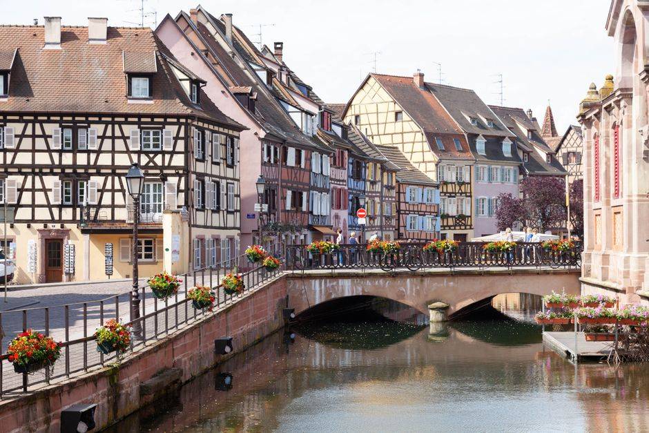 Half-timbered houses beside a canal in Colmar