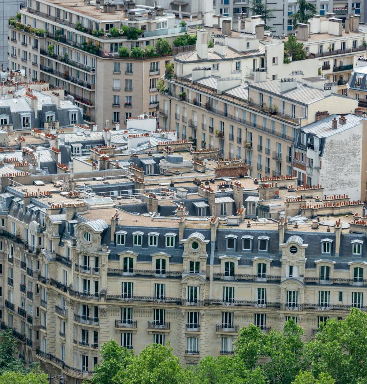 Paris rooftops and wrought-iron balconies