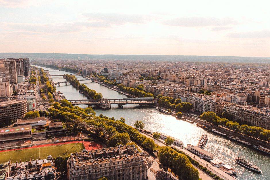 The Seine and Paris rooftops from above