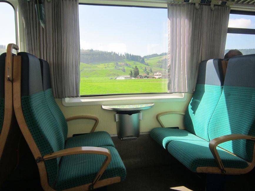 The countryside through a train window, illustrative rail-travel photograph