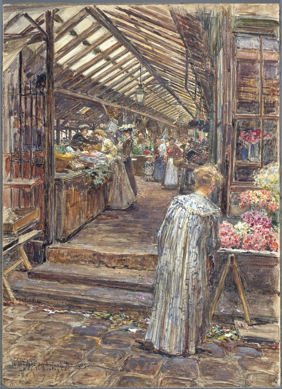 The Marché des Enfants Rouges in a historic painting by Frédéric Houbron
