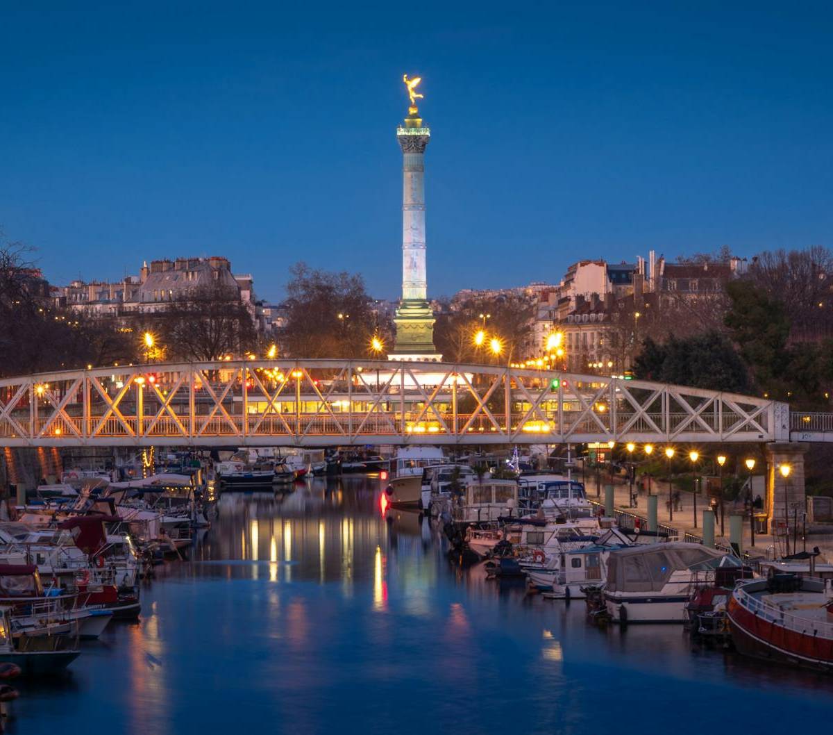 Boats at Port de l’Arsenal beside the Bastille