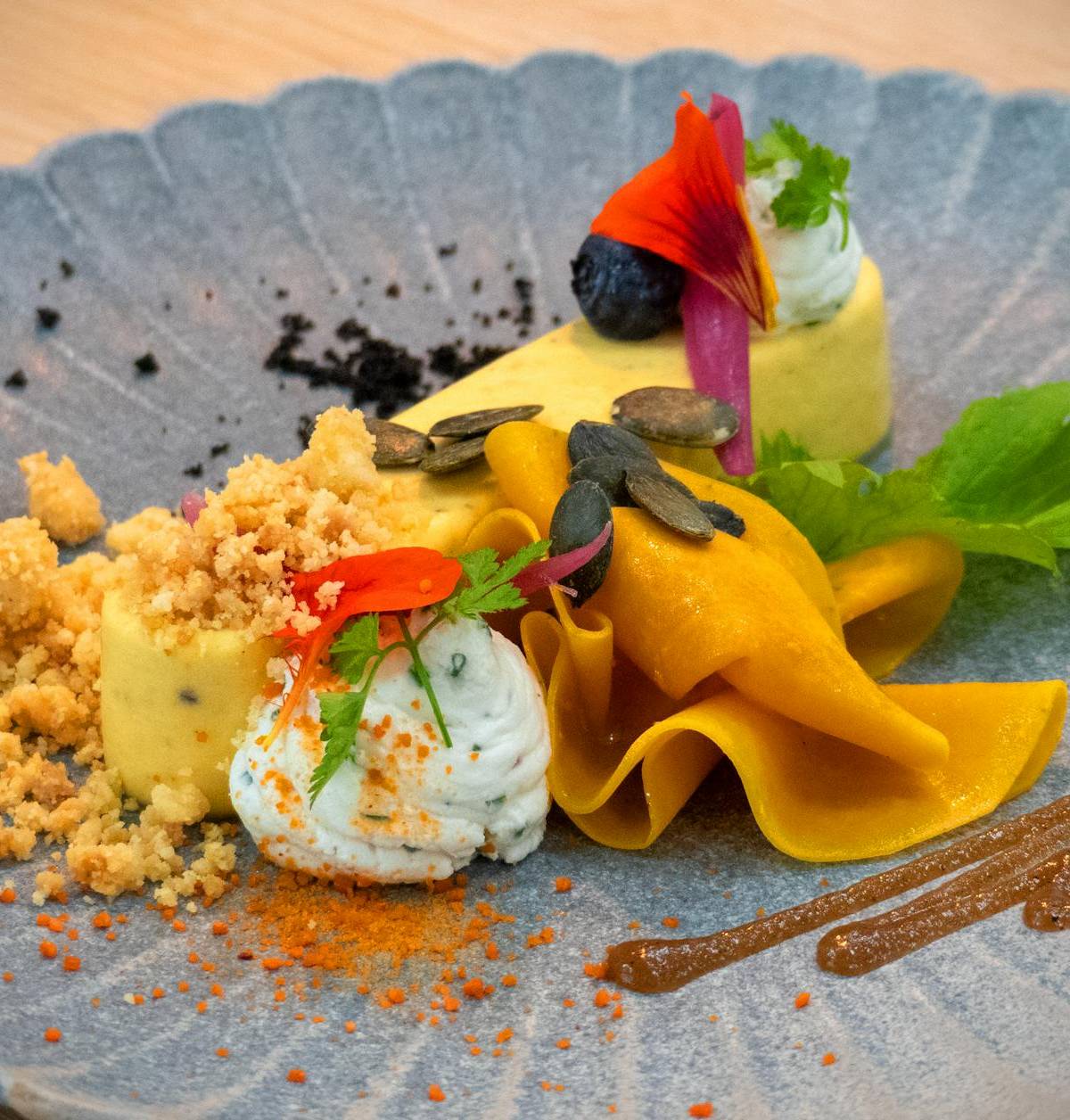 A colorful plated dessert