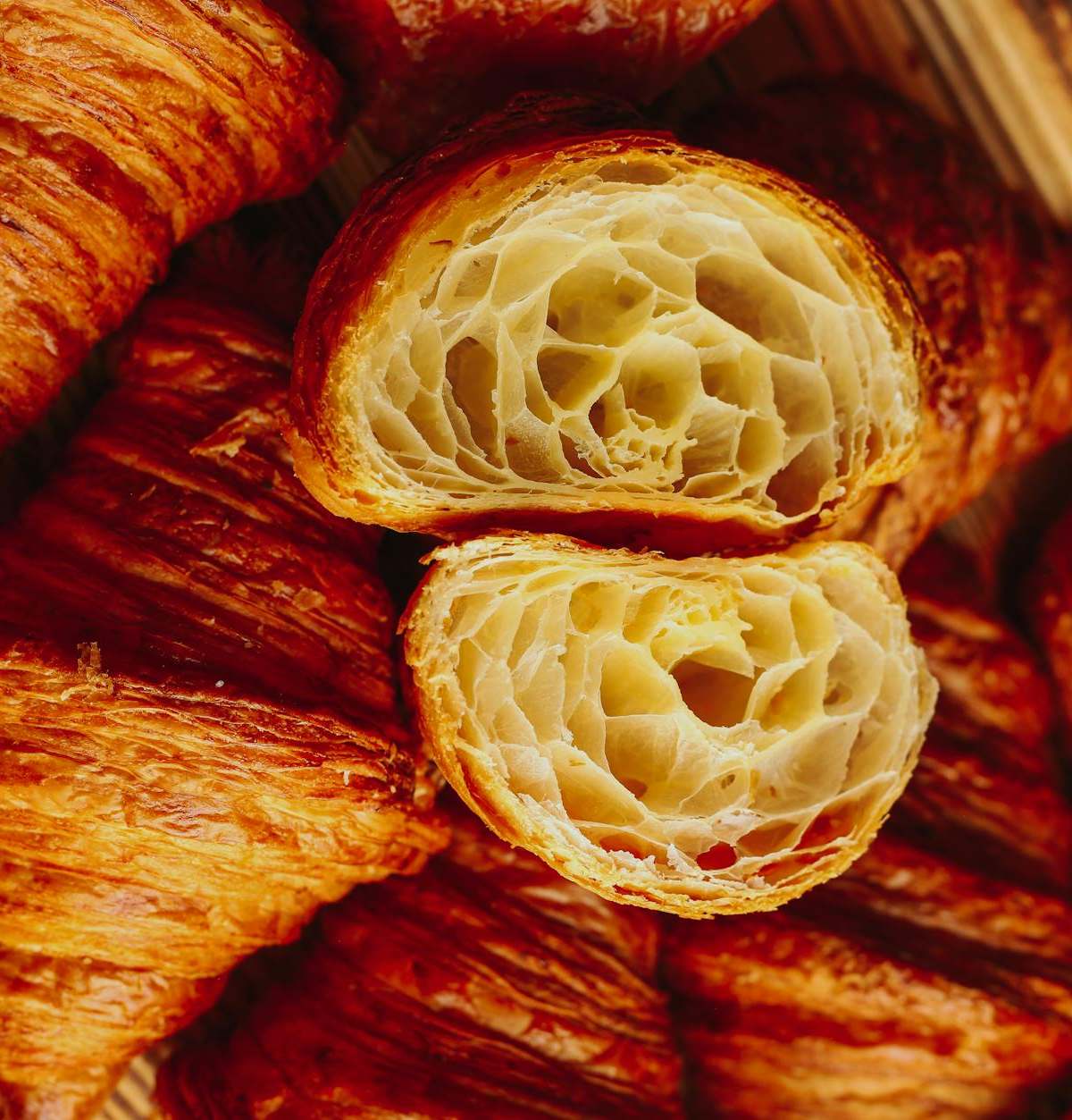 The flaky interior of a croissant