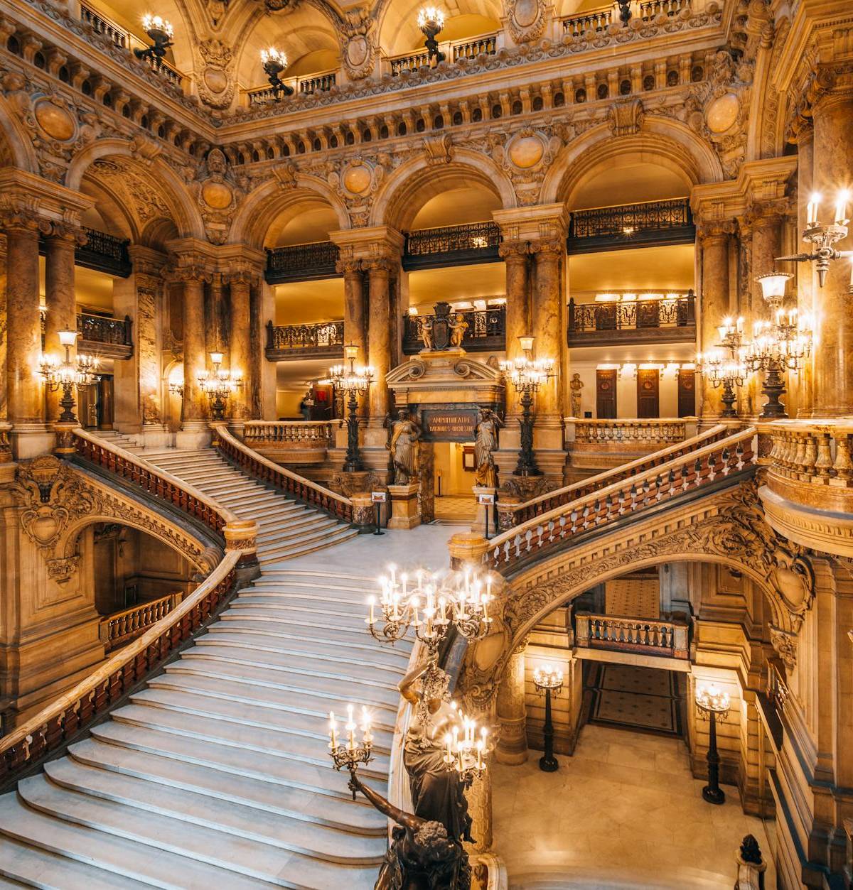 The richly decorated interior of Palais Garnier