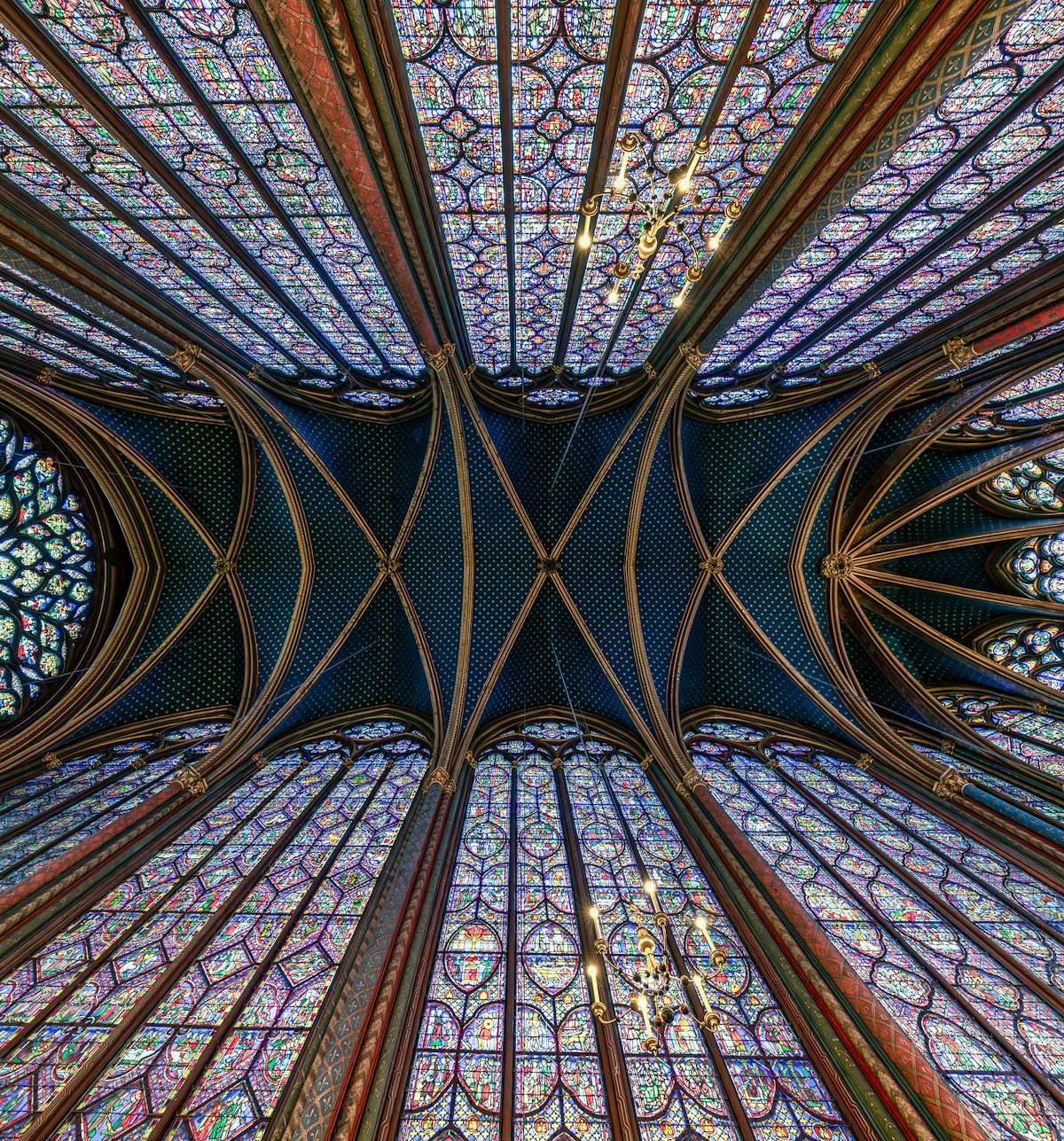 The stained-glass windows and vaulted ceiling of Sainte-Chapelle