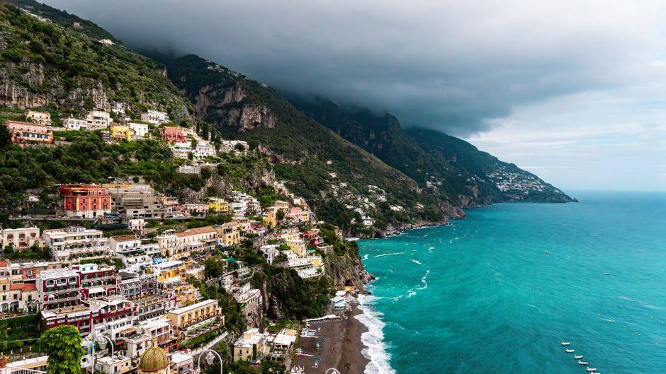 Positano houses rising above the Tyrrhenian Sea