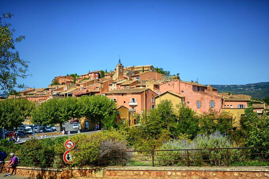 Hilltop village in Provence under a clear blue sky
